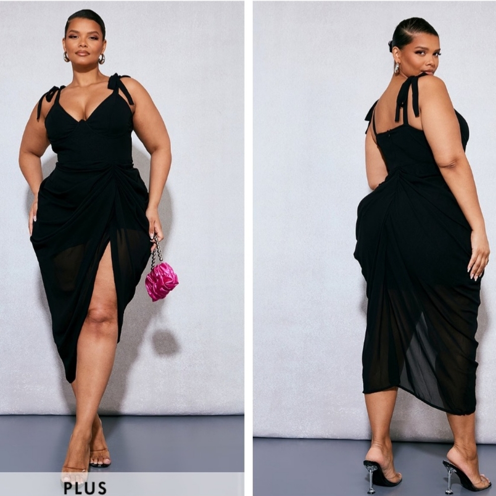 Black Underwire Draped Midi Dress